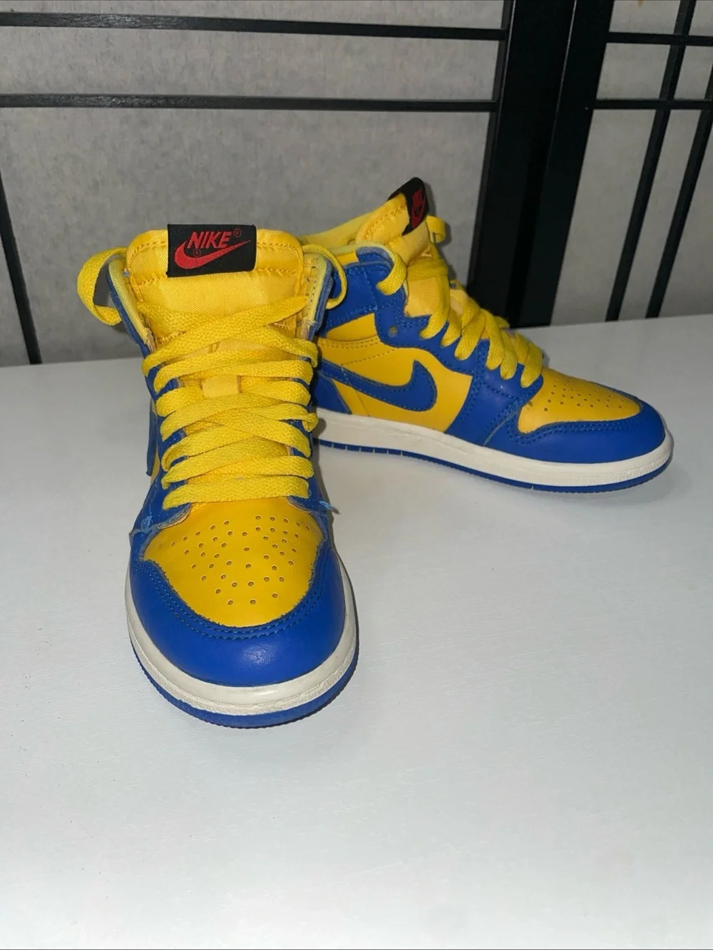 Jordan 1 Retro High Og Kids Shoes Boy/ Girl Yellow Blue Reverse Laney Size 12C